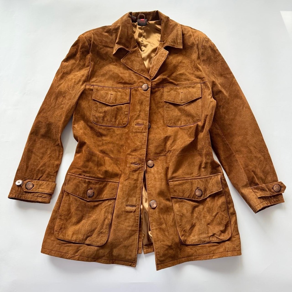 Virginia Slims Wear Women's Large Brown Suede Leather Safari Jacket
